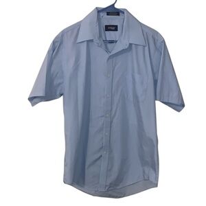 Stratum Perma Press Men's Sky Blue Casual Button Down Shirt Short Sleeve Pocket